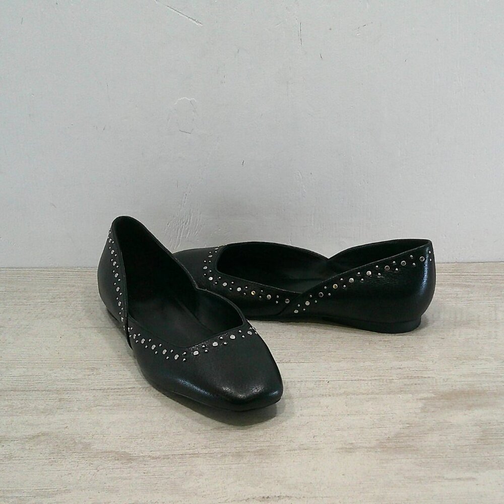 Naturalizer Black Leather D'Orsay Square Toe Studded Cody 3 Ballet Flats SZ 7.5